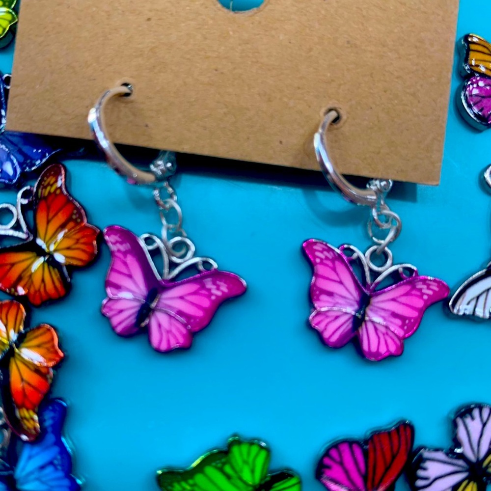 Pink butterfly hoops